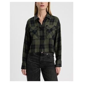 Express Dark Green and Black Plaid Shirt